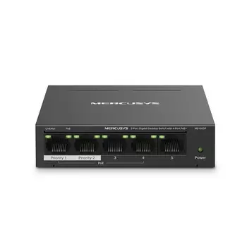 Коммутатор Mercusys MS105GP, кол-во портов: 5x1 Гбит/с, PoE: 4x30 Вт (макс. 65 Вт)