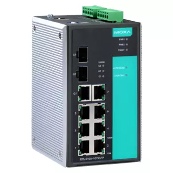 Коммутатор MOXA, управляемый, кол-во портов: 7x100 Мбит/с, SFP 2x1 Гбит/с, кол-во SFP/uplink: RJ-45 1x1 Гбит/с, на DIN-рейку (EDS-510A-1GT2SFP)