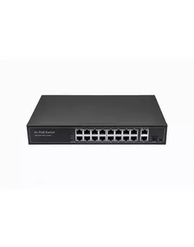 Коммутатор NST NS-SW-16F3G-P, кол-во портов: 16x100 Мбит/с, SFP 1x1, кол-во SFP/uplink: RJ-45 2x1 Гбит/с, установка в стойку, PoE: 16x30 Вт (макс. 292 Вт)