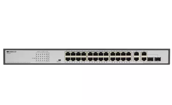Коммутатор ORIGO OS2228P/370W, кол-во портов: 26x1 Гбит/с, кол-во SFP/uplink: combo RJ-45/SFP 2x1 Гбит/с, установка в стойку, PoE: 24x30 Вт (макс. 370 Вт) (OS2228P/370W/A1A)