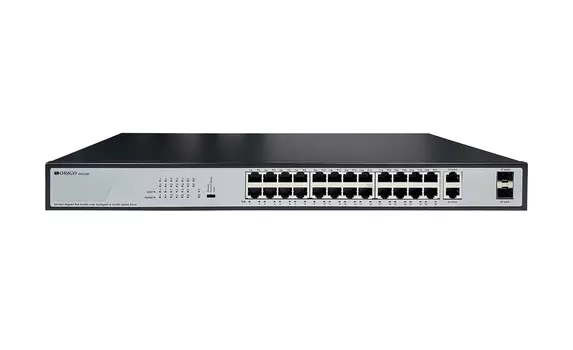 Коммутатор ORIGO OS2228P/370W, кол-во портов: 26x1 Гбит/с, кол-во SFP/uplink: SFP 2x1 Гбит/с, установка в стойку, PoE: 24x30 Вт (макс. 370 Вт) (OS2228P/370W/B1A)