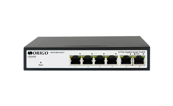 Коммутатор ORIGO OS2406, управляемый, кол-во портов: 4x1 Гбит/с, кол-во SFP/uplink: RJ-45 2x1 Гбит/с (OS2406/A1A)