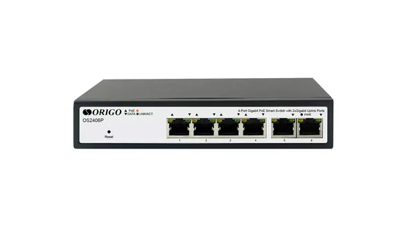 Коммутатор ORIGO OS2406P/60W, управляемый, кол-во портов: 4x1 Гбит/с, кол-во SFP/uplink: RJ-45 2x1 Гбит/с, PoE: 4x30 Вт (макс. 60 Вт) (OS2406P/60W/A1A)