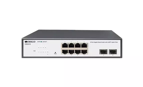 Коммутатор ORIGO OS2410, управляемый, кол-во портов: 8x1 Гбит/с, кол-во SFP/uplink: SFP 2x1 Гбит/с (OS2410/A1A)