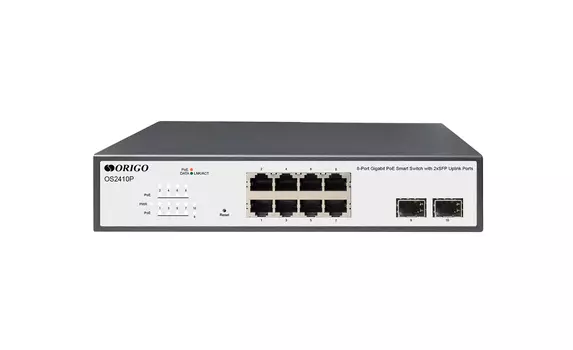 Коммутатор ORIGO OS2410P/120W, управляемый, кол-во портов: 8x1 Гбит/с, кол-во SFP/uplink: SFP 2x1 Гбит/с, PoE: 8x30 Вт (макс. 120 Вт) (OS2410P/120W/A1A)