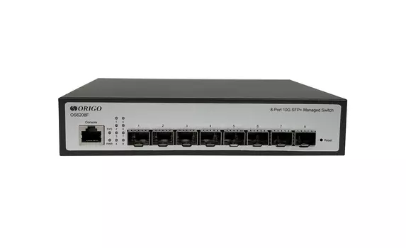 Коммутатор ORIGO OS6208F, управляемый, кол-во портов: SFP+ 8x10 Гбит/с, установка в стойку (OS6208F/A1A)