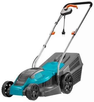 Колесная газонокосилка GARDENA PowerMax 1100/32, электрическая, 1100Вт, ширина скашивания 32см, высота скашивания 20мм-60мм, объем травосборника 30 л, 7.5кг (05031-20.000.00)