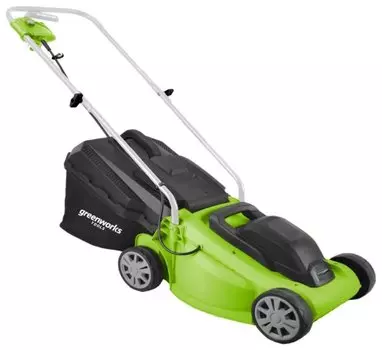 Колесная газонокосилка Greenworks GLM1232, электрическая, 1200Вт, ширина скашивания 33см, высота скашивания 20мм-60мм, объем травосборника 25 л, 6.9кг (2502207)