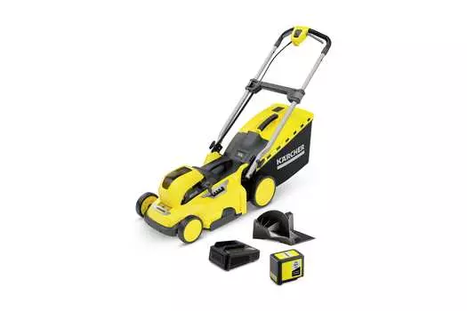 Колесная газонокосилка KARCHER LMO 36-40 Battery Set, электрическая, да, Li-Ion, 5 А·ч, 36В, ширина скашивания 40см, высота скашивания 20мм-70мм, объем травосборника 50л., 18.6кг, АКБ+З/У (1.444-450.0)
