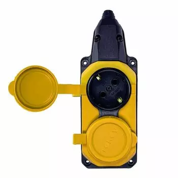 Колодка удлинителя TOKOV ELECTRIC 2-розетки, 16А, с/з, защитные крышки, черный/желтый (TKE-C07-KK2-Z)