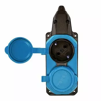 Колодка удлинителя TOKOV ELECTRIC 2-розетки, 16А, с/з, защитные крышки, черный/синий (TKE-C08-KK2-Z)