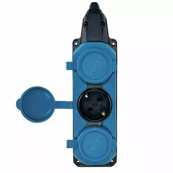 Колодка удлинителя TOKOV ELECTRIC 3-розетки, 16А, с/з, защитные крышки, черный/синий (TKE-C08-KK3-Z)