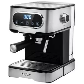 Кофеварка рожковая Kitfort KT-765, молотый, 1.5л, Капучинатор, дисплей, серебристый/черный, 1100Вт