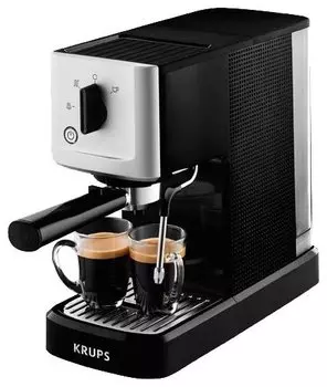 Кофеварка рожковая Krups XP344010, 1.46 кВт, кофе молотый, 1.1 л, ручной капучинатор, черный/серебристый