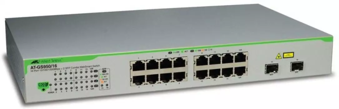 Коммутатор Allied Telesis AT-GS950/16, управляемый, кол-во портов: 16x1 Гбит/с, SFP 2x1 Гбит/с, установка в стойку (AT-GS950/16-50)