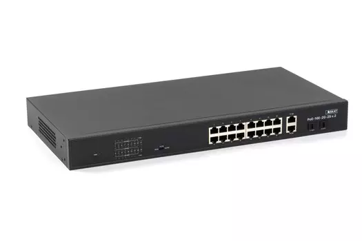 Коммутатор Бастион SKAT POE-16E-2G-2S V.2, кол-во портов: 16x100 Мбит/с, SFP 2x1, кол-во SFP/uplink: RJ-45 2x1 Гбит/с, установка в стойку, PoE: 16x30 Вт (макс. 300 Вт) (4076)