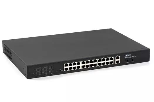 Коммутатор Бастион SKAT POE-24E-2G-2S, кол-во портов: 24x100 Мбит/с, SFP 2x1, кол-во SFP/uplink: RJ-45 2x1 Гбит/с, установка в стойку, PoE: 24x30 Вт (макс. 300 Вт) (4085)