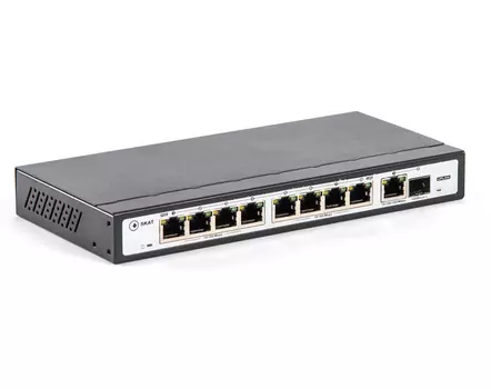 Коммутатор Бастион SKAT PoE-8E-1G-1S, кол-во портов: 8x100 Мбит/с, SFP 1x1 Гбит/с, кол-во SFP/uplink: RJ-45 1x1 Гбит/с, PoE: 8x30Вт (макс. 120Вт) (SKAT PoE-8E-1G-1S)