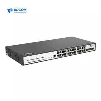 Коммутатор BDCom S2928-P, управляемый, кол-во портов: 20x1 Гбит/с combo RJ-45/SFP 4x1, кол-во SFP/uplink: SFP+ 4x10 Гбит/с, установка в стойку, PoE: 24x30 Вт