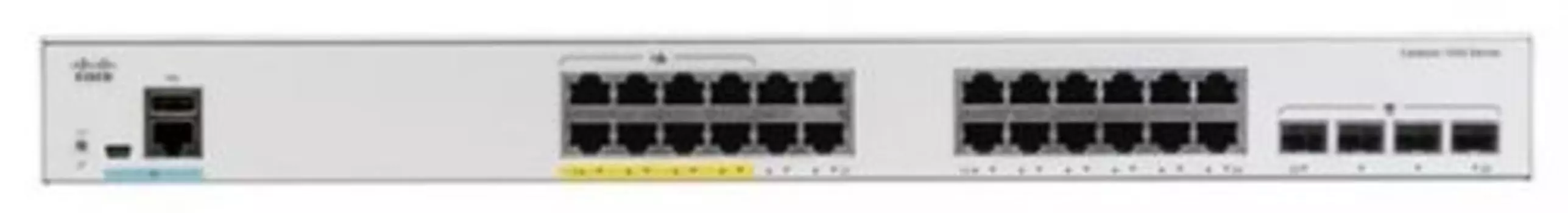 Коммутатор Cisco Catalyst C1000-24P-4G-L, управляемый, кол-во портов: 24x1 Гбит/с, кол-во SFP/uplink: SFP 4x1 Гбит/с, установка в стойку, PoE: 24x30Вт (макс. 195Вт) (C1000-24P-4G-L)