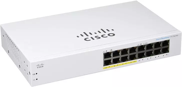 Коммутатор Cisco CBS110-16PP, кол-во портов: 16x1 Гбит/с, PoE (макс. 64Вт) (CBS110-16PP-EU)