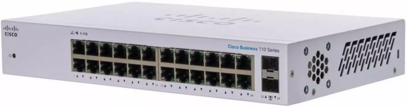 Коммутатор Cisco CBS110-24T, кол-во портов: 24x1 Гбит/с, SFP 2x1 Гбит/с, кол-во SFP/uplink: combo RJ-45/SFP 2x1 Гбит/с, установка в стойку (CBS110-24T-EU)