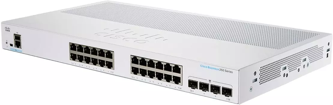 Коммутатор Cisco CBS250-24T-4X, кол-во портов: 24x1 Гбит/с, SFP+ 4x10 Гбит/с, установка в стойку (CBS250-24T-4X-EU)