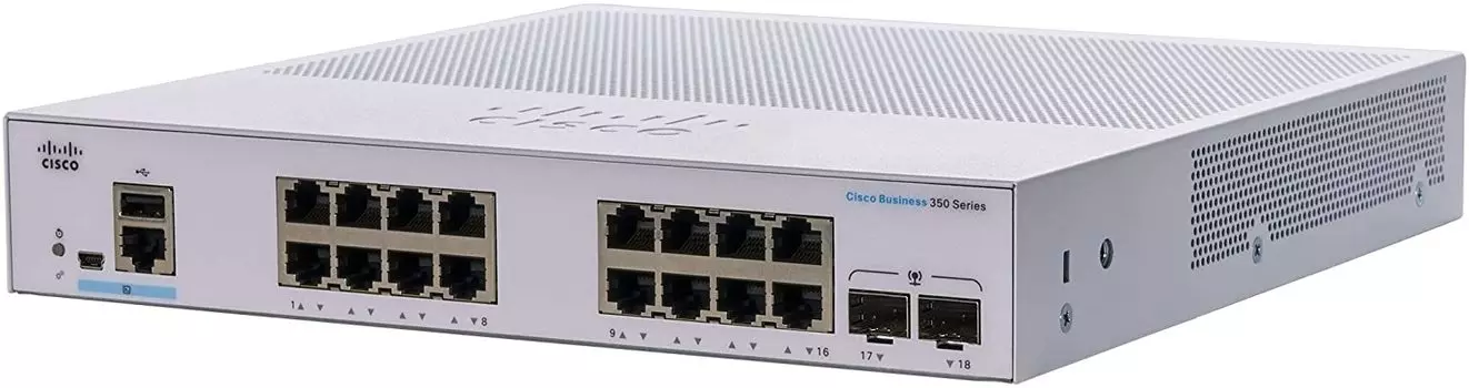 Коммутатор Cisco CBS350-16T-2G, управляемый, кол-во портов: 16x1 Гбит/с, SFP 2x1 Гбит/с (CBS350-16T-2G-EU)