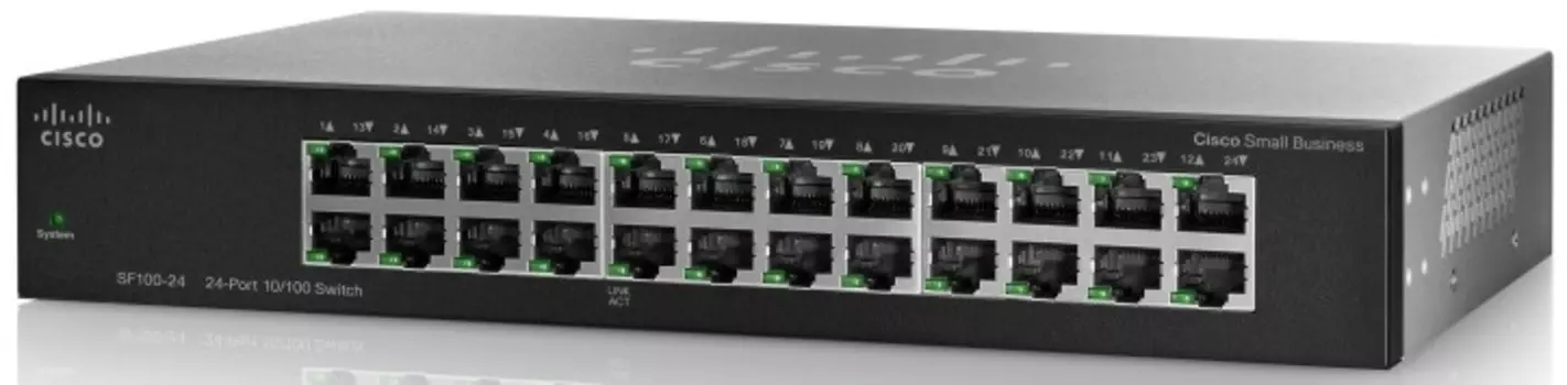 Коммутатор Cisco SF110-24, кол-во портов: 24x100 Мбит/с, установка в стойку (SF110-24-EU)