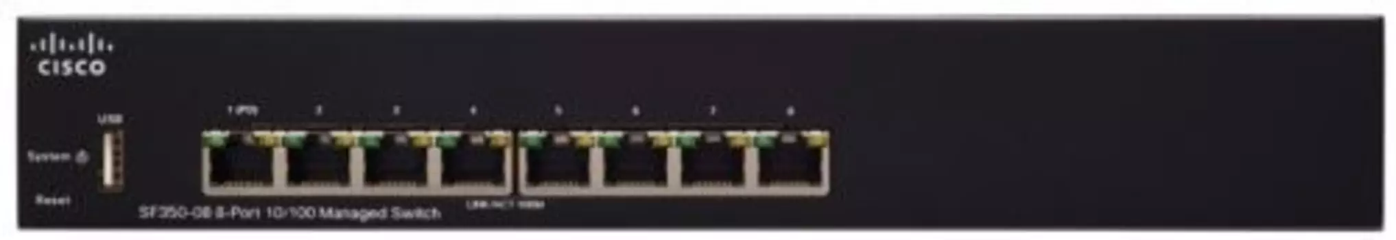 Коммутатор Cisco SF350-08, управляемый, кол-во портов: 8x100 Мбит/с, установка в стойку (SF350-08-K9-EU)