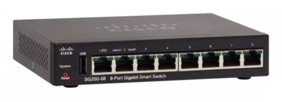 Коммутатор Cisco SG250-08, управляемый, кол-во портов: 8x1 Гбит/с (SG250-08-K9-EU)