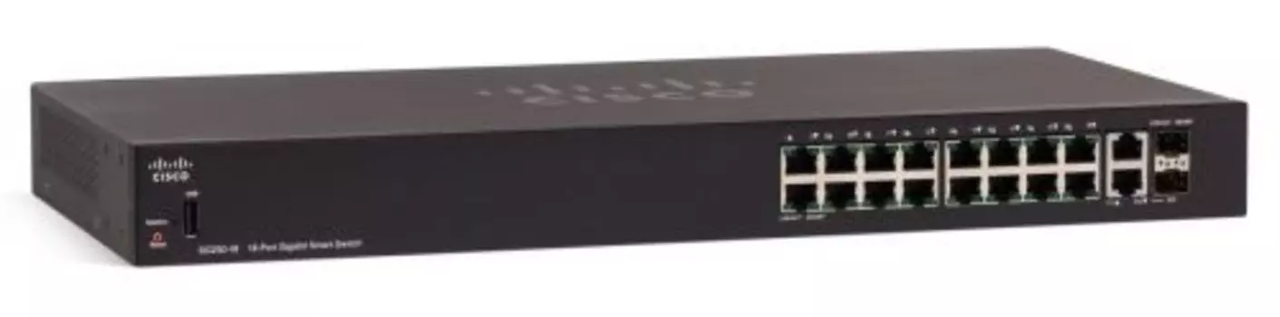 Коммутатор Cisco SG250-18, управляемый, кол-во портов: 16x1 Гбит/с, кол-во SFP/uplink: combo RJ-45/SFP 2x1 Гбит/с, установка в стойку (SG250-18-K9-EU)