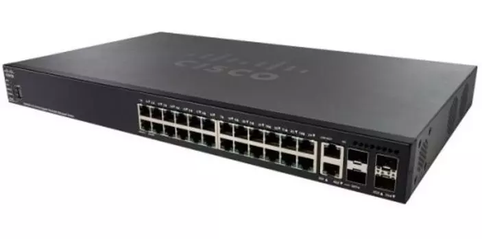 Коммутатор Cisco SG550X-24, управляемый, кол-во портов: 24x1 Гбит/с, кол-во SFP/uplink: combo RJ-45/SFP+ 4x10 Гбит/с, установка в стойку (SG550X-24-K9-EU)