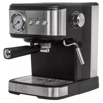 Кофеварка рожковая Supra CMS-1520, 1.1 кВт, кофе молотый, 1.5 л, капучинатор, черный/серебристый (CMS-1520)