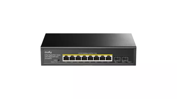 Коммутатор Cudy GS1008PS2, кол-во портов: 8x1 Гбит/с, кол-во SFP/uplink: SFP 2x1 Гбит/с, PoE: 8x30 Вт (макс. 120 Вт) (GS1008PS2)