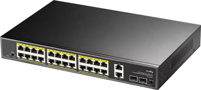 Коммутатор Cudy GS1026PS2, кол-во портов: 24x1000 SFPx1 Гбит/с, кол-во SFP/uplink: combo RJ-45/SFP 2x1 Гбит/с, установка в стойку, PoE: 24x30 Вт (макс. 300 Вт) (GS1026PS2)