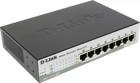 Коммутатор D-link DES-1210-08P, управляемый, кол-во портов: 8x100 Мбит/с, установка в стойку, PoE: 8x15.4Вт (макс. 72Вт) (DES-1210-08P/C2A)