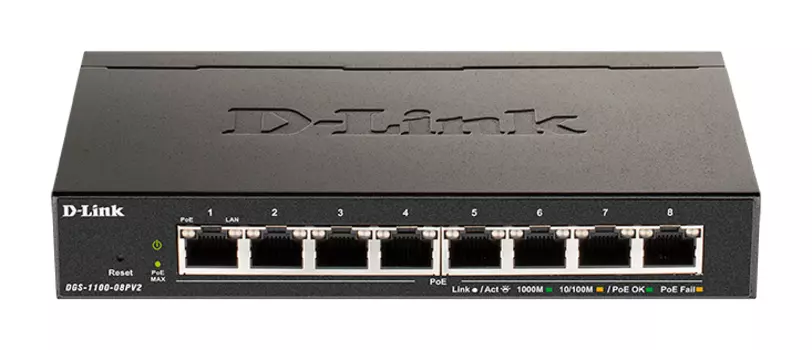 Коммутатор D-Link DGS-1100-08PV2, управляемый, кол-во портов: 8x1 Гбит/с, PoE: 8x30 Вт (макс. 64 Вт) (DGS-1100-08PV2/A3A)
