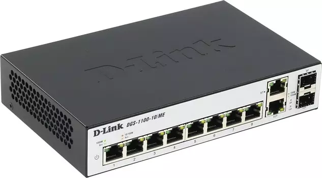 Коммутатор D-link DGS-1100-10/ME, управляемый, кол-во портов: 8x1 Гбит/с, combo RJ-45/SFP 2x1 Гбит/с (DGS-1100-10/ME/A2A)