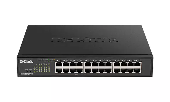 Коммутатор D-Link EasySmart DGS-1100-24PV2, управляемый, кол-во портов: 24x1 Гбит/с, установка в стойку, PoE: 12x30 Вт (макс. 100 Вт) (DGS-1100-24PV2/A3A)