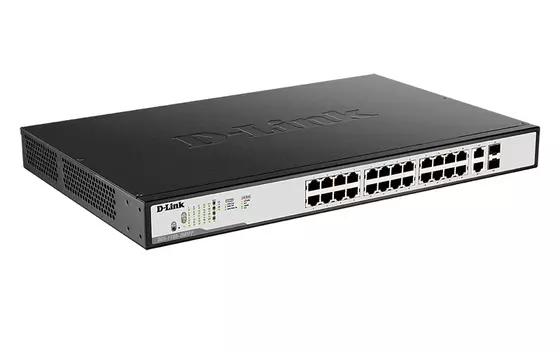 Коммутатор D-link DGS-1100-26MPP, управляемый, кол-во портов: 24x1 Гбит/с, кол-во SFP/uplink: combo RJ-45/SFP 2x1 Гбит/с, установка в стойку, PoE: 24шт.x30Вт (макс. 518Вт) (DGS-1100-26MPP/C1A)