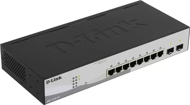 Коммутатор D-link DGS-1210-10, кол-во портов: 8x1 Гбит/с, кол-во SFP/uplink: 2x1 Гбит/с, установка в стойку
