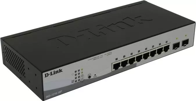 Коммутатор D-Link DGS-1210-10P/FL, управляемый, кол-во портов: 8x1 Гбит/с, кол-во SFP/uplink: SFP 2x1 Гбит/с, установка в стойку, PoE: 8x30 Вт (макс. 65 Вт) (DGS-1210-10P/FL2A)