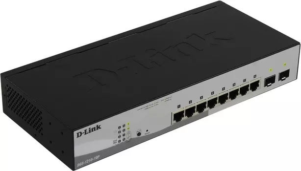 Коммутатор D-link DGS-1210-10P, управляемый, кол-во портов: 8x1 Гбит/с, кол-во SFP/uplink: SFP 2x1 Гбит/с, установка в стойку, PoE: 8x30Вт (макс. 65Вт) (DGS-1210-10P/F1A)