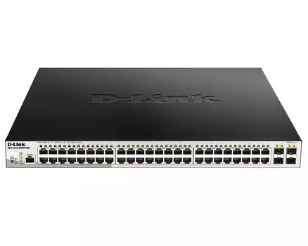 Коммутатор D-link DGS-1210-52MPP/ME, управляемый, кол-во портов: 48x1 Гбит/с, кол-во SFP/uplink: SFP 4x1 Гбит/с, установка в стойку, PoE: 48x30Вт (макс. 740Вт) (DGS-1210-52MPP/ME/B1A)