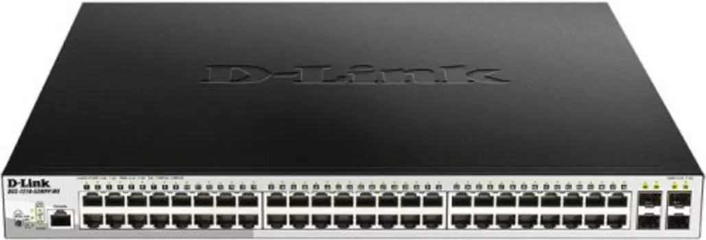 Коммутатор D-link DGS-1210-52MPP, управляемый, кол-во портов: 48x1 Гбит/с, кол-во SFP/uplink: SFP 4x1 Гбит/с, установка в стойку, PoE: 48x30Вт (макс. 740Вт) (DGS-1210-52MPP/ME/B3A)