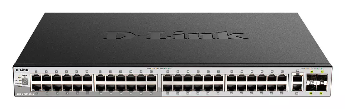 Коммутатор D-link DGS-3130-54TS, управляемый, кол-во портов: 48x1 Гбит/с, кол-во SFP/uplink: combo RJ-45/SFP+ 6x10 Гбит/с, установка в стойку (DGS-3130-54TS/B1A)