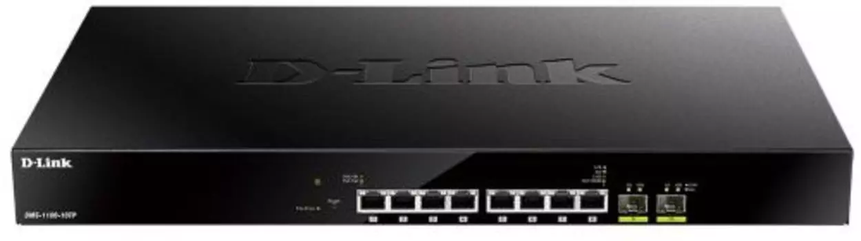 Коммутатор D-link DMS-1100-10TP, управляемый, кол-во портов: 8x2.5 Гбит/с, SFP+ 2x10 Гбит/с, установка в стойку, PoE: 8x30Вт (макс. 240Вт) (DMS-1100-10TP/A1A)