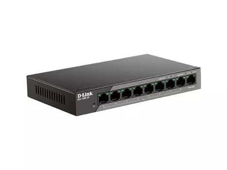 Коммутатор D-Link DSS-100E-9P, кол-во портов: 8x100 Мбит/с, кол-во SFP/uplink: RJ-45 1x1 Гбит/с, PoE: 8x30 Вт (макс. 92 Вт) (DSS-100E-9P/B1A)