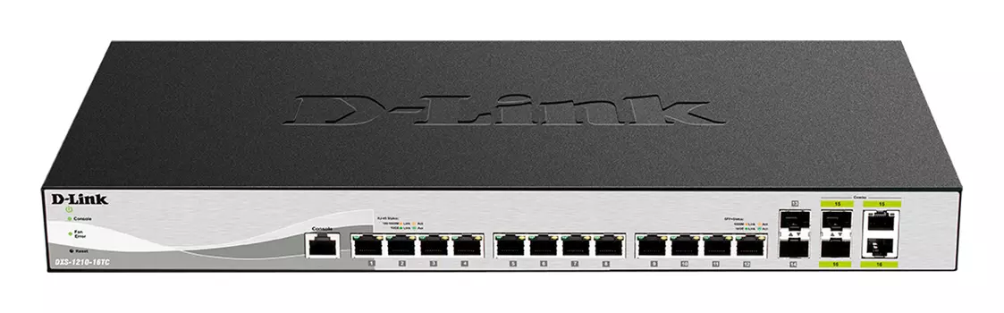 Коммутатор D-Link DXS-1210-16TC, управляемый, кол-во портов: 12x10 Гбит/с, SFP+ 2x10, кол-во SFP/uplink: combo RJ-45/SFP+ 2x10 Гбит/с, установка в стойку (DXS-1210-16TC/A3A)